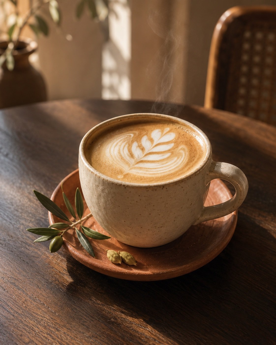 Hot cardamom latte with latte art